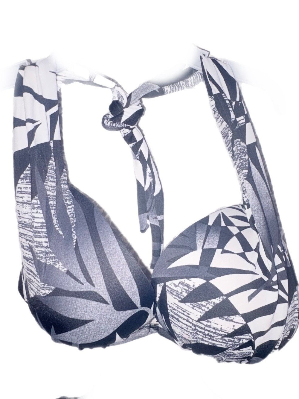 Halter Swim Top in Black & White Leaf Print